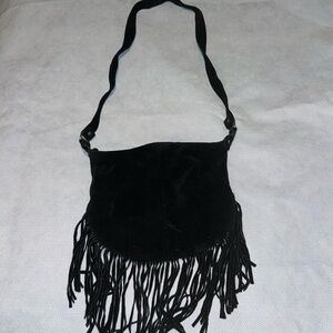 Vintage black Suede tassel shoulder strap handbag